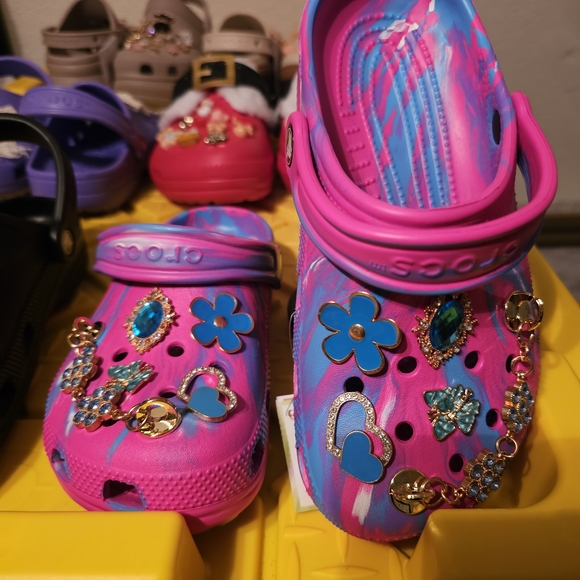 CROCS Shoes - 🌈 Swirls of Style! Custom Marbled Pink, Turquoise & White Crocs!